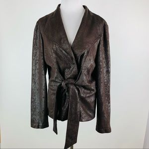 Joseph Ribkoff Brown Faux Leather Tie Front Jacket
